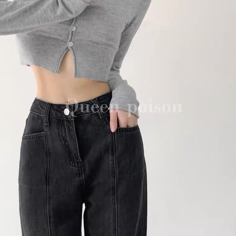 Quần Jean Nữ Ống Rộng Xám Đen Lưng Cao Dáng Dài 105cm (BC030) | BigBuy360 - bigbuy360.vn