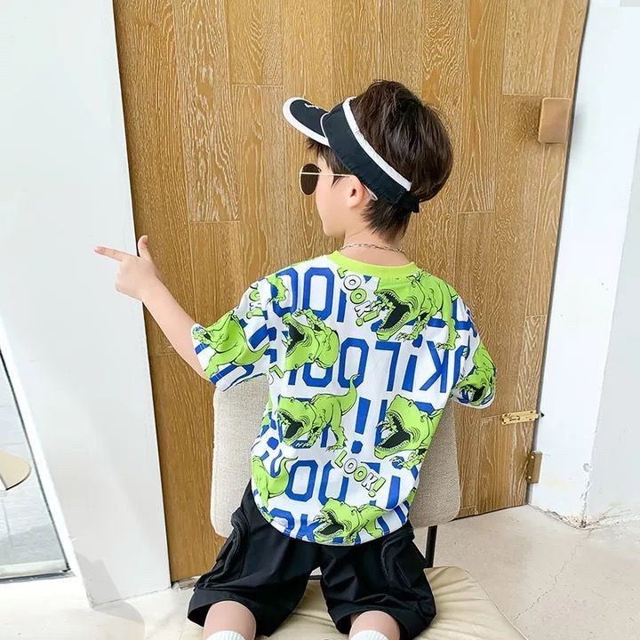 Áo Thun Tay Ngắn In Hình Khủng Long Dễ Thương Phong Cách Hàn Quốc Cho Bé Trai