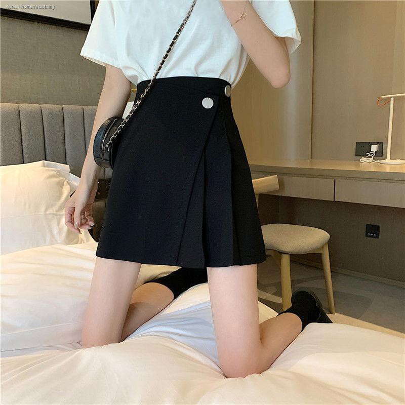 Half-length skirt female spring and summer new high waist slim pleated black suit A-line bag hip short trendy