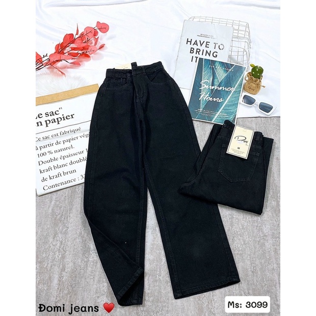 Quần baggy jean nữ suông ống rộng màu đen cực hot