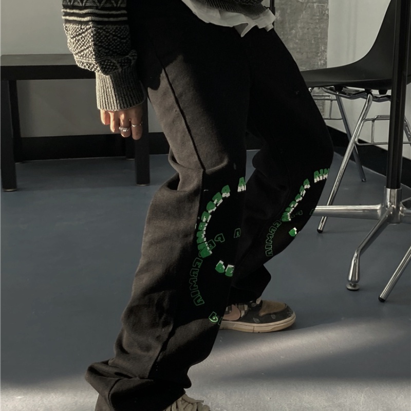 Quần jeans dài ống rộng in chữ thời trang dành cho nam size S-3XL