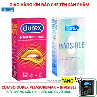 [Combo 2 hộp Bao Cao Su] Durex Invisible Extra Thin cực siêu mỏng + Durex Pleasuremax gân gai