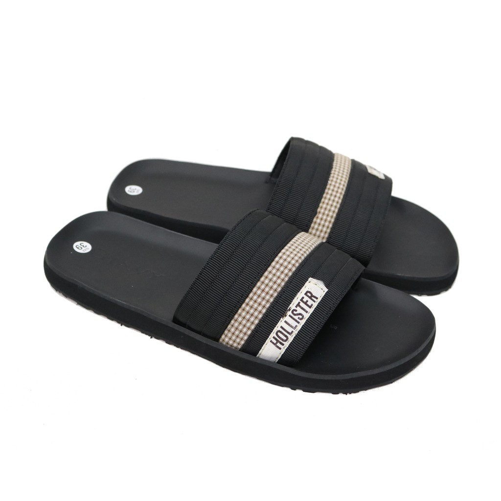 Dép nam quai ngang GIAVY-Dép quai dù phối da đến cao su truyền thống L519 màu đen