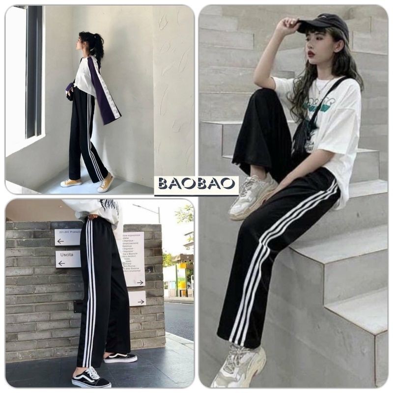 Quần Culottes Thể Thao 3 Sọc - BaoBao.Clothing [FREESHIP] - Quần thê thao nữ màu đen 3 sọc ống suông