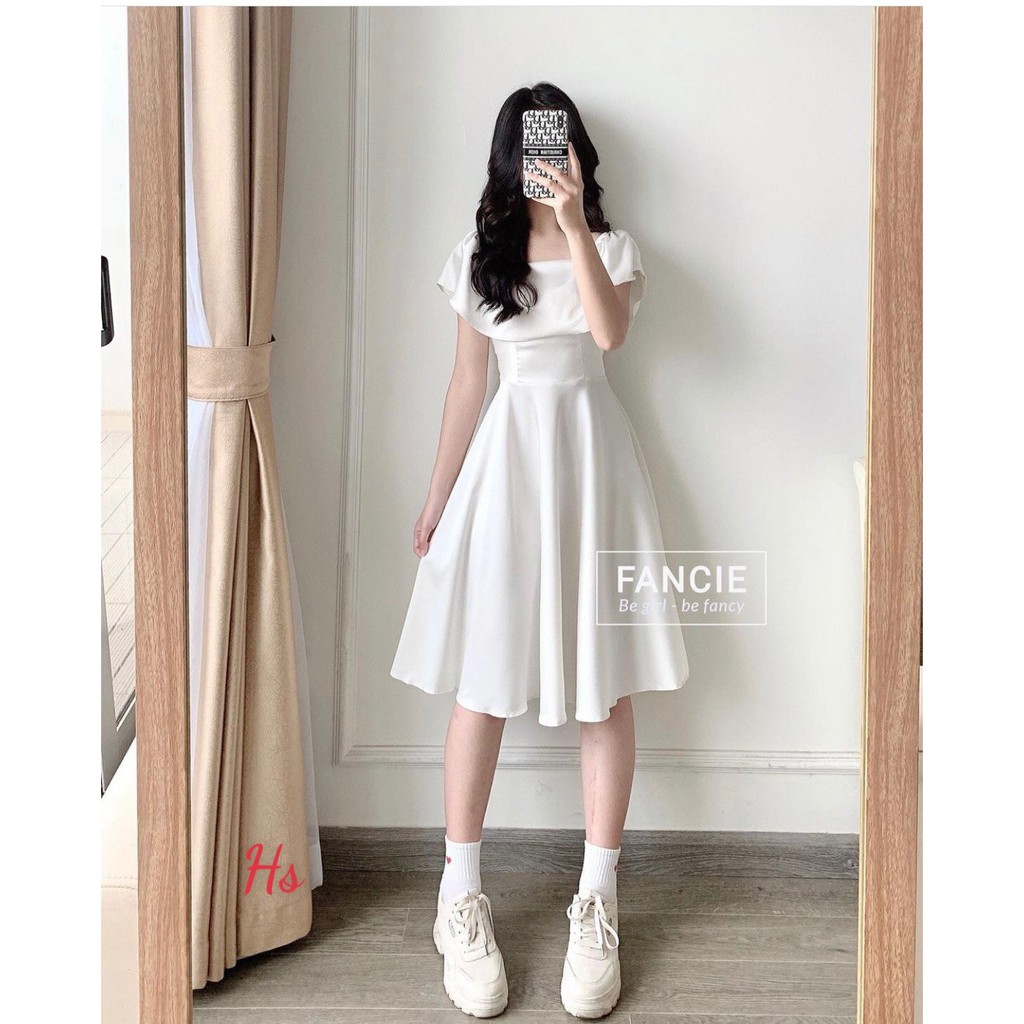 Váy Nữ  ❤️️𝐹𝑅𝐸𝐸 𝑆𝐻𝐼𝑃❤️️ Váy Trắng Ôm Eo Vai Bèo Cổ Vuông - Chất Lụa  Siêu Xinh | BigBuy360 - bigbuy360.vn