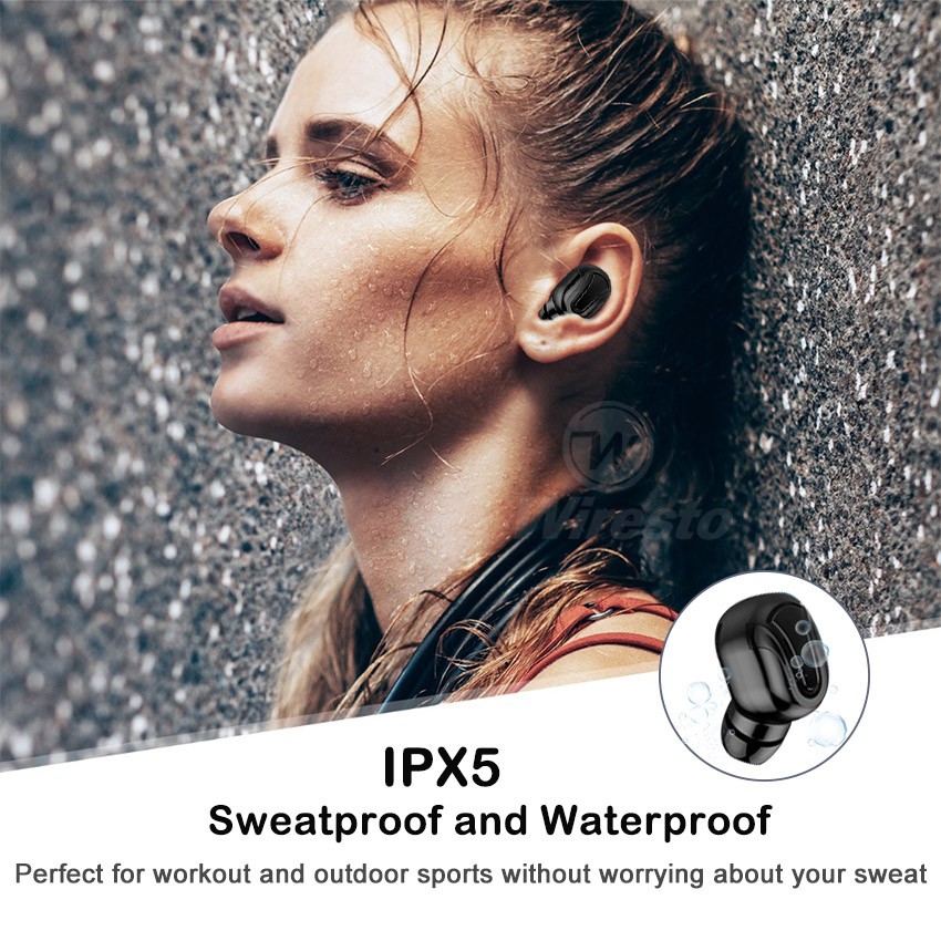 Tai Nghe Wiresto Mini Bluetooth Phiên Bản 5.0 Phong Cách Thể Thao Kèm Mic Và Hộp Sạc