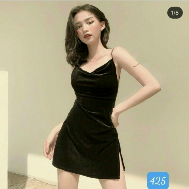 Đầm 2 dây đầm khoét lưng xẻ tà