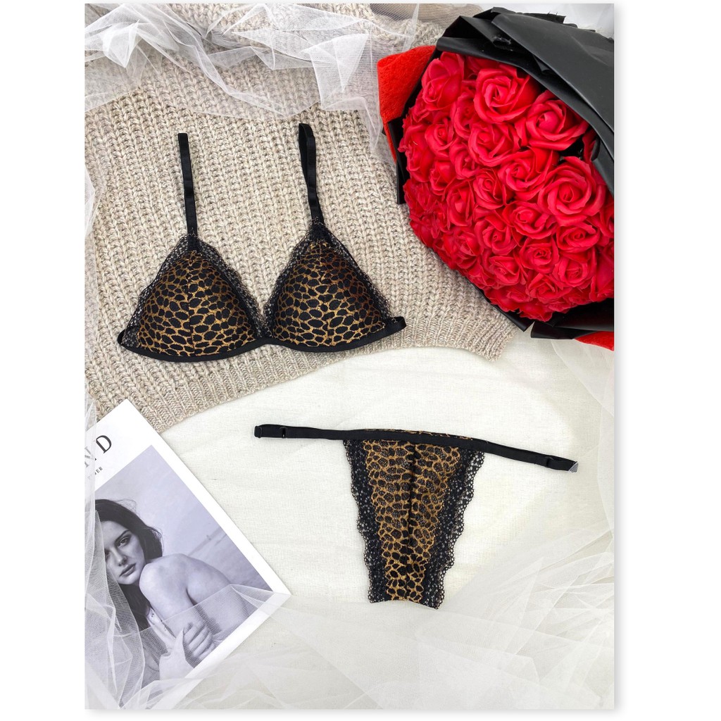 Đồ lót nữ da beo sexy gợi cảm có mút mỏng, vải ren cao cấp thoáng khí | BigBuy360 - bigbuy360.vn
