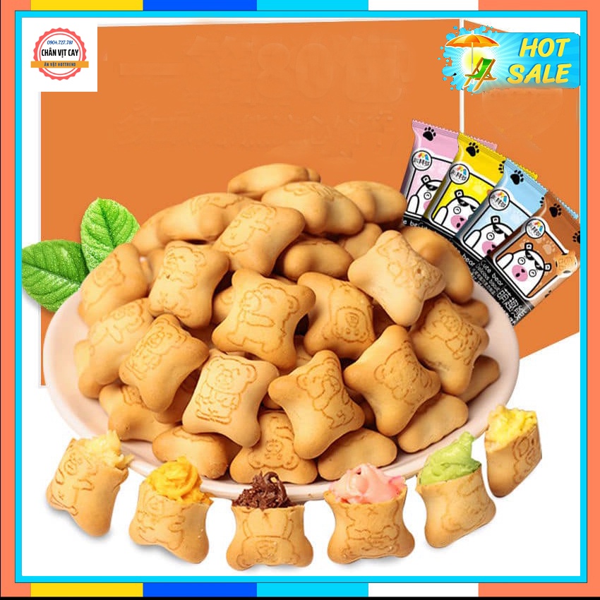 Com bo 10 Bánh gấu mix vị  nhân Socola - Dâu tây - Sữa - Sữa Chua thơm ngon giòn tan