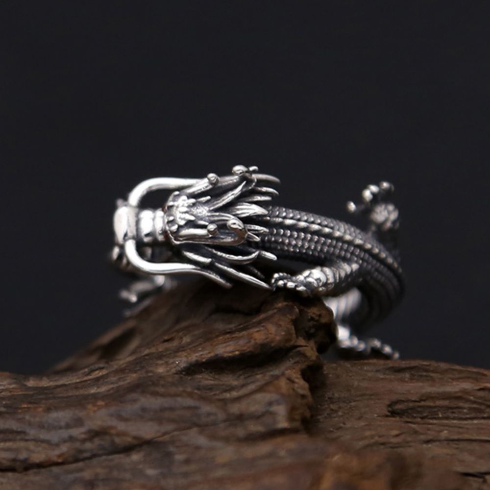 Nhẫn đeo tay kim loại hình đầu rồng vintage cho nam