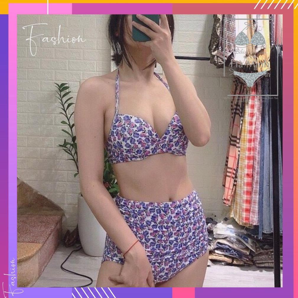 [Xưởng May Bikini Hà Minh] Bikini, Đồ Bơi Đi Biển Hai Mảnh Hoa Nhí Tím Quần Cạp Cap ODERI10086  ྇