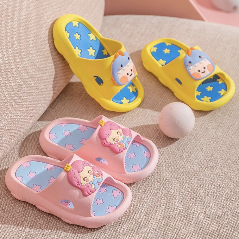 Dép quai ngang cho bé họa tiết công chúa và khủng long cute phô mai que - TT417