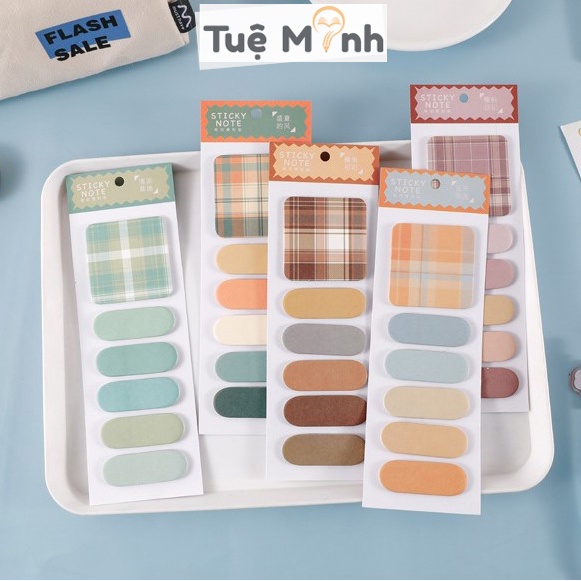 Bộ 120 giấy note màu Pastel, họa tiết caro ghi chú trang trí sổ tay, take note NO04