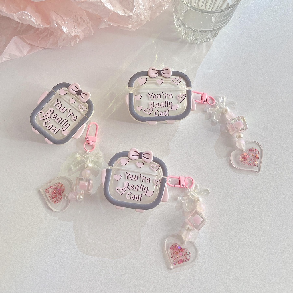 Vỏ Bảo Vệ Hộp Sạc Tai Nghe Bluetooth AirPods 1 2 pro gen3 2021 Bằng Silicon Tpu Mềm Trong Suốt Đính Nơ 3D Màu Xám Đơn Giản