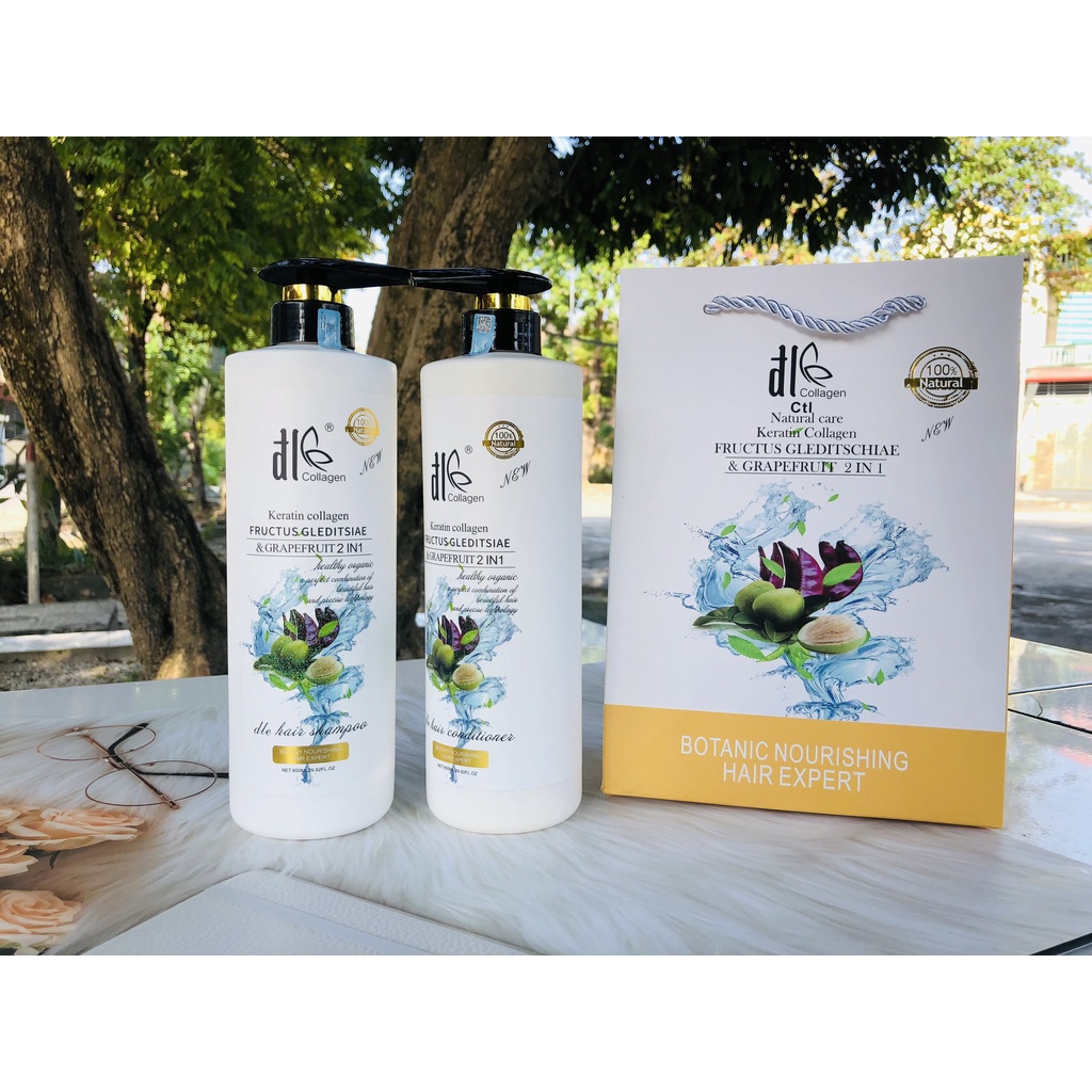 Dầu Gội Xả Thảo Dược Bồ Kết Và Bưởi DL Collagen Siêu Mềm Mượt, Ngăn Ngừa Rụng Tóc Chiết Xuất Thiên Nhiên MP Nga Hà
