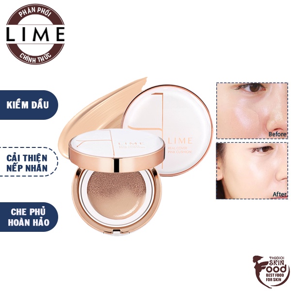 Phấn Nước Kiềm Dầu, Che Phủ Hoàn Hảo LIME Real Cover Pink Cushion SPF 50+/PA+++ 20g