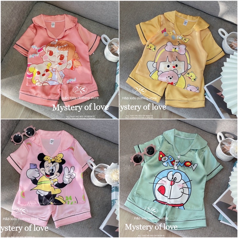 Bộ Pijama Lụa Hàn In 3D Hoạt Hình Hot 2022 Cho Bé Gái(8-19kg)