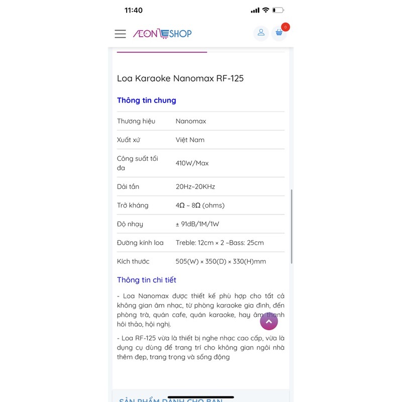 Loa karaoke Nanomax RF 125, bass 25cm chính hãng bảo hành 12 tháng