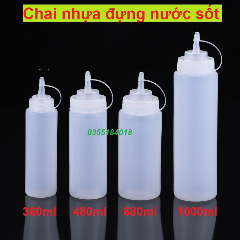 Chai nhựa đựng nước sốt - nước tương - sữa đặc Kích thước 360ml 480ml 680ml 1000ml Hàng nhựa cao cấp