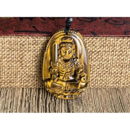 Mặt Phật Bản Mệnh đá Mat Ho Nâu Vàng cho 12 con giáp chuẩn thiên nhiên Tặng kèm móc bạc - Hợp mệnh Kim, Thổ