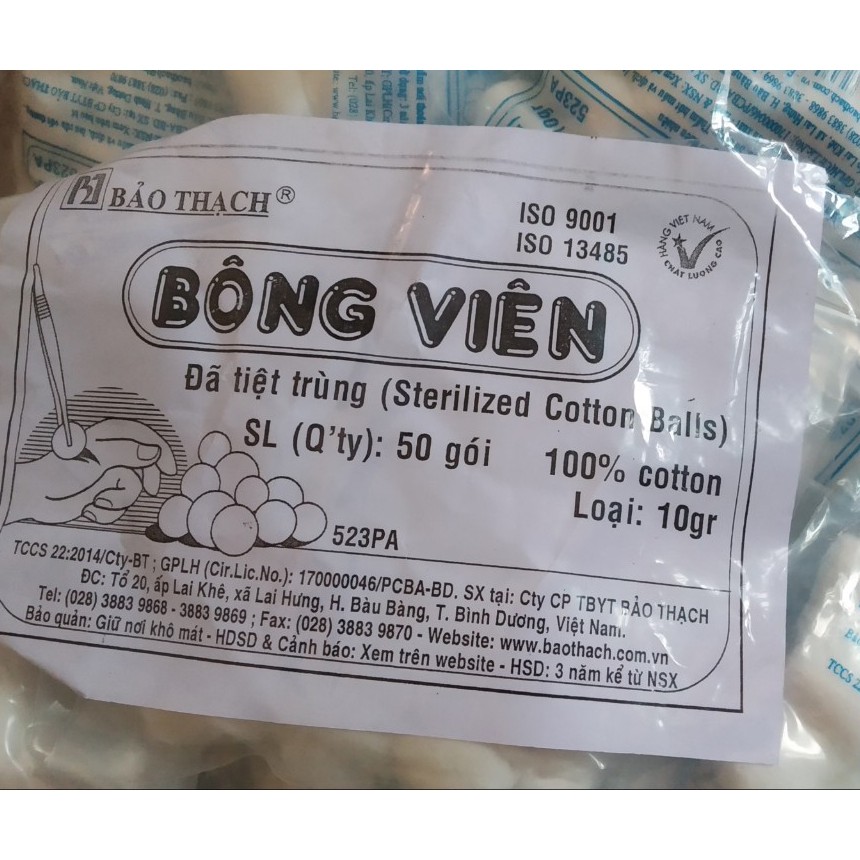 Bông viên tiệt trùng Bảo Thạch (Bịch 50 gói)