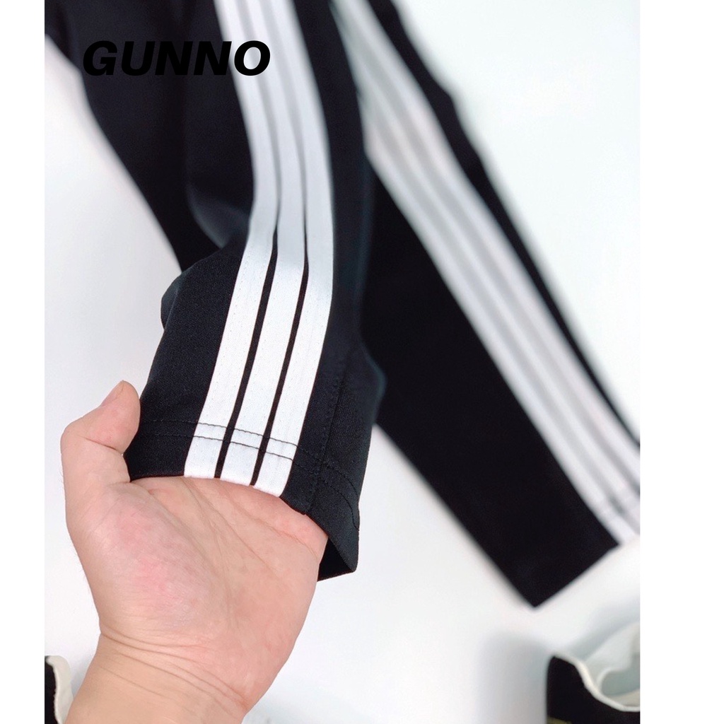 Quần Thể Thao Nam Ba Sọc Nỉ Dày Dặn GUNNO Nam Thu Đông Co Giãn Ống Suông ,Ống Bo