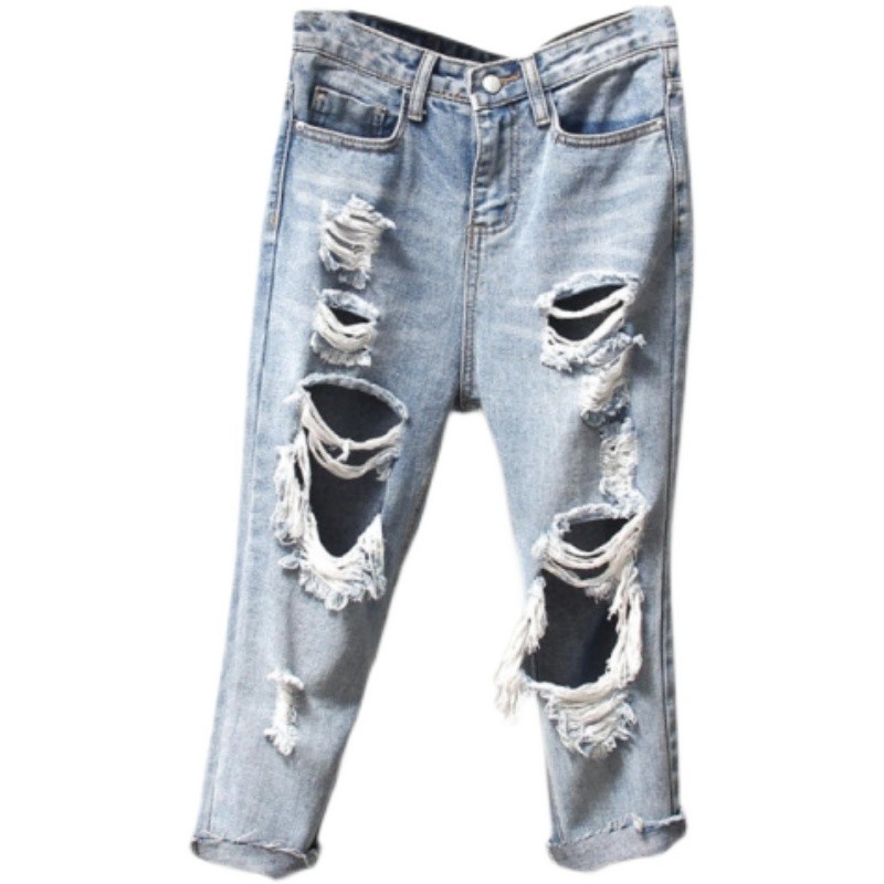 Quần Jeans Rách Size Lớn L-4xl Thời Trang Cho Nữ