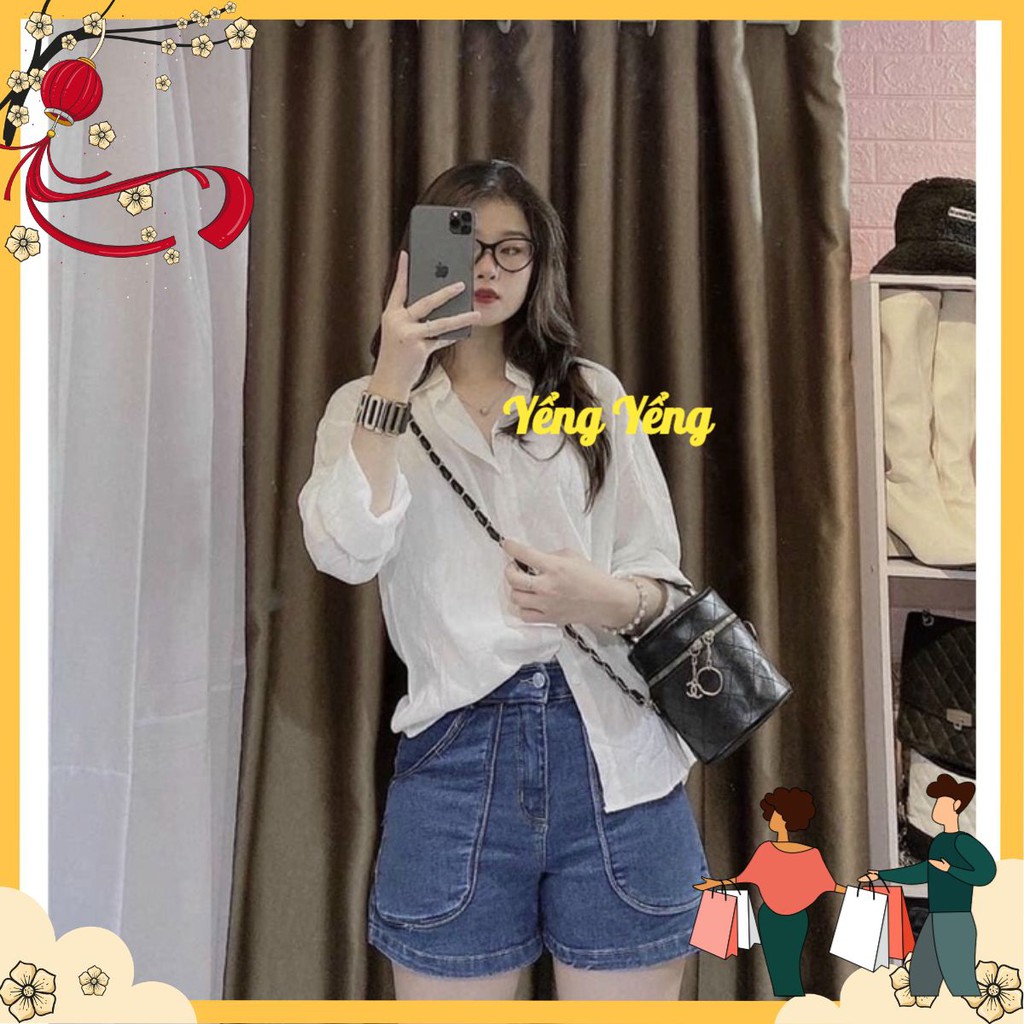QNU73 - QUẦN SOOC JEANS NỮ CẠP CAO TÚI ỐP TRƯỚC