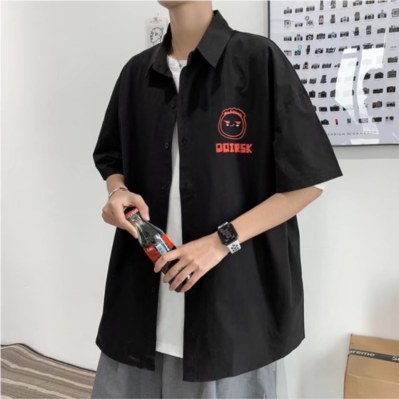 Áo Sơ Mi Tay Ngắn Dáng Rộng Cỡ Lớn Kiểu Hồng Kông Thời Trang Cho Nam