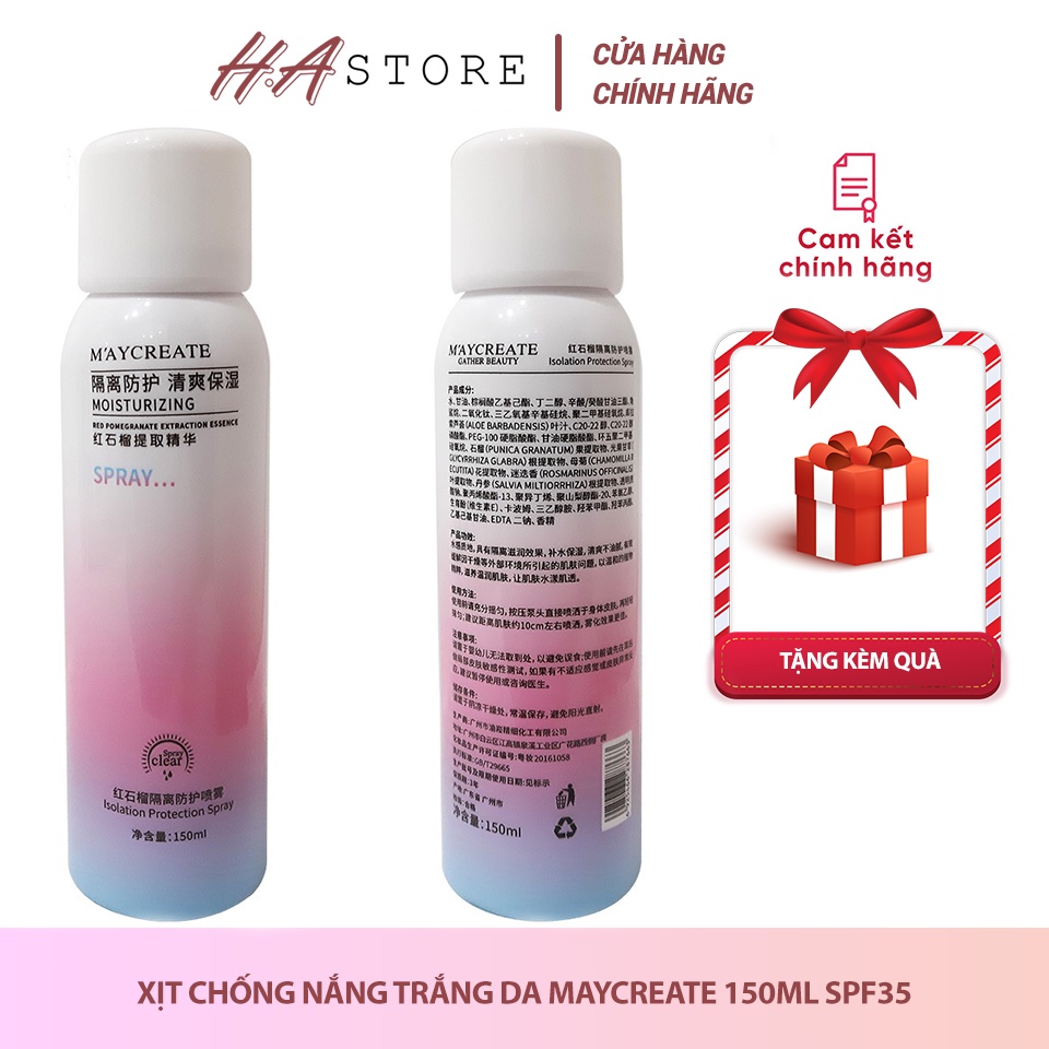 Xịt Chống Nắng Trắng Da Maycreate 150ml Spf35