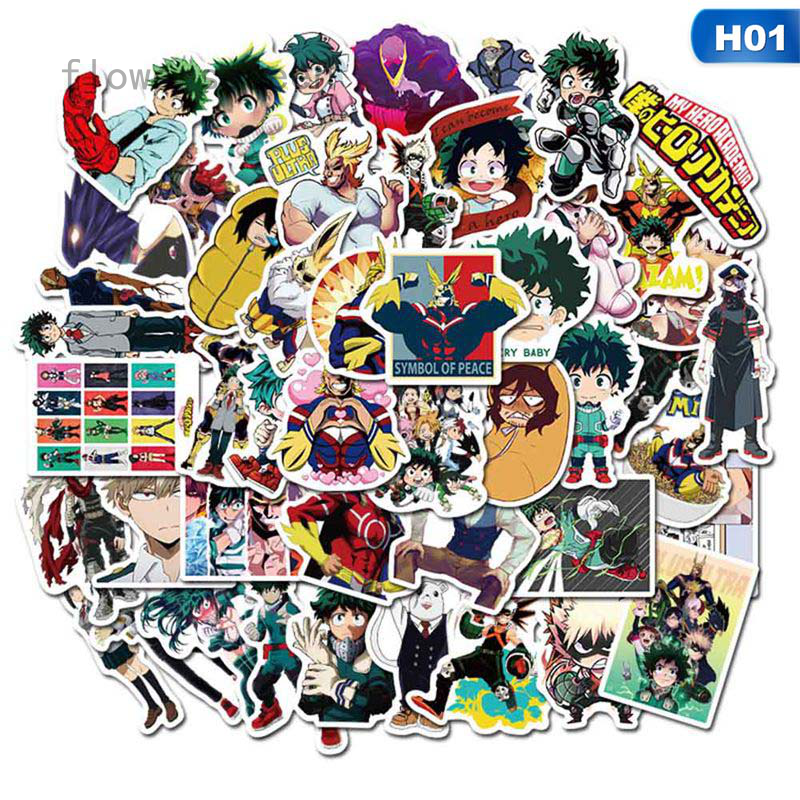 flowersqueen Set 50 miếng dán trang trí hình nhân vật hoạt hình My Hero Academia độc đáo