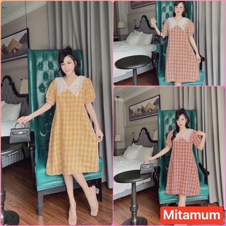 Đầm bầu suông chữ A caro cổ sơ mi siêu đẹp