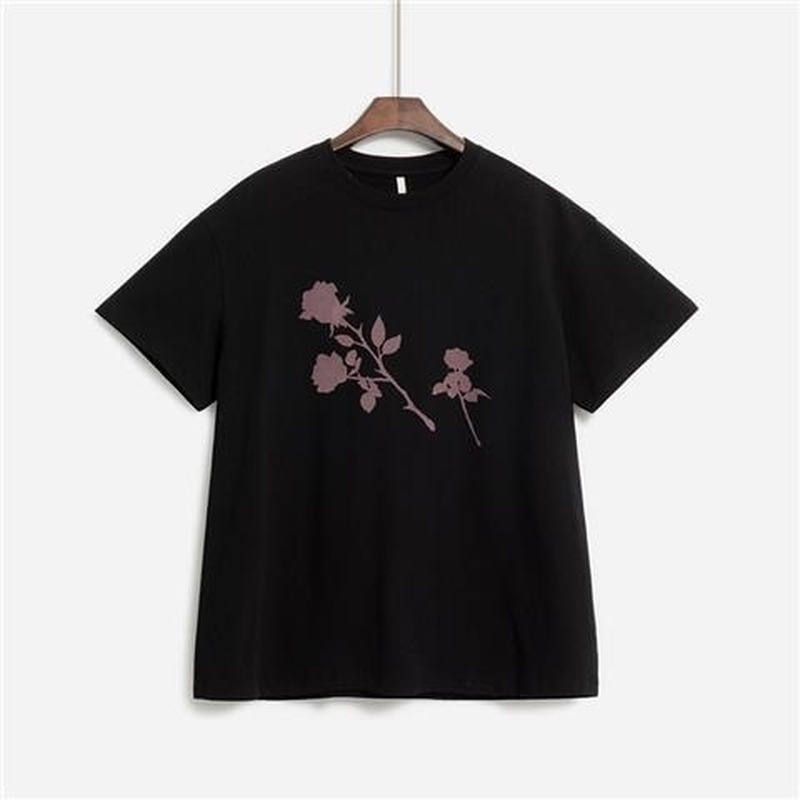 Áo Thun Ngắn Tay Cổ Tròn Dáng Rộng In Họa Tiết Hoa Hồng Thời Trang Mùa Hè Cho Nữ