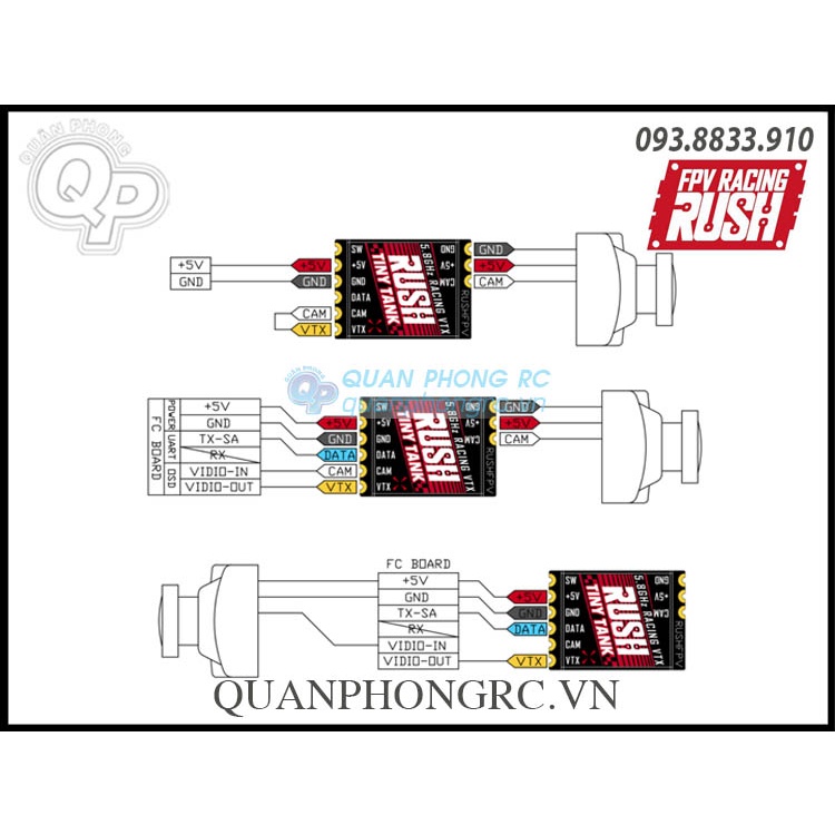 Bộ Phát VTX Rush Tiny Tank 5.8GHz 48CH 350mw Video Transmitter  + 2 Expansion Adapters