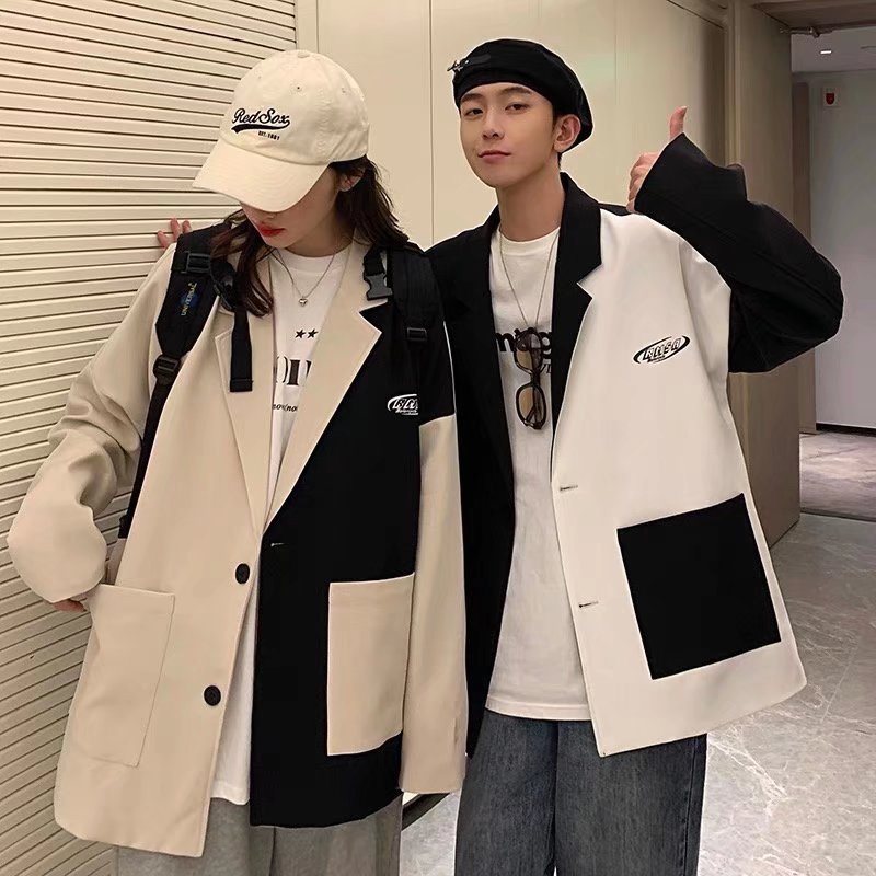 Áo Khoác Blazer Đôi Phối Unisex Cho Cả Nam Và Nữ Vải Kaki Cotton Xuất Dày Dặn