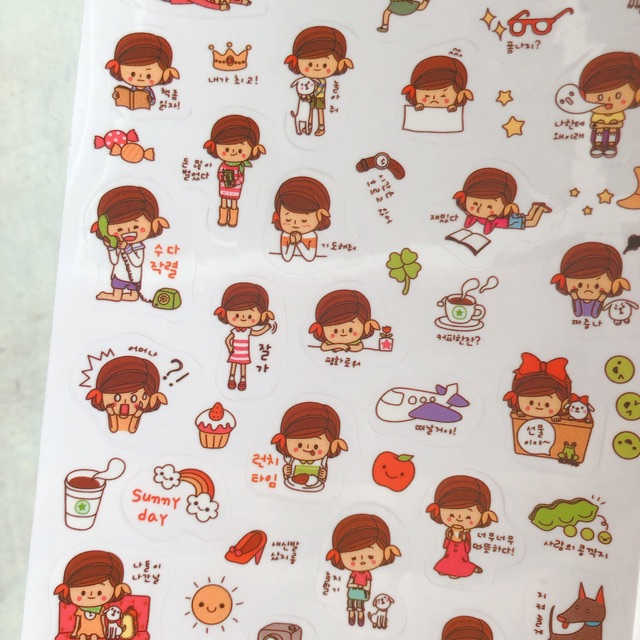 Sticker cô gái tóc nâu size lớn Hàn Quốc cho sổ planner sổ nhật ký