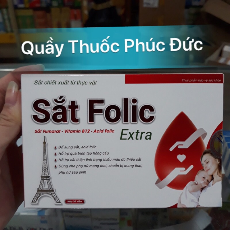 Sắt Folic Extra hộp 30 viên bổ sung sắt ,acid folic và vitamin b12