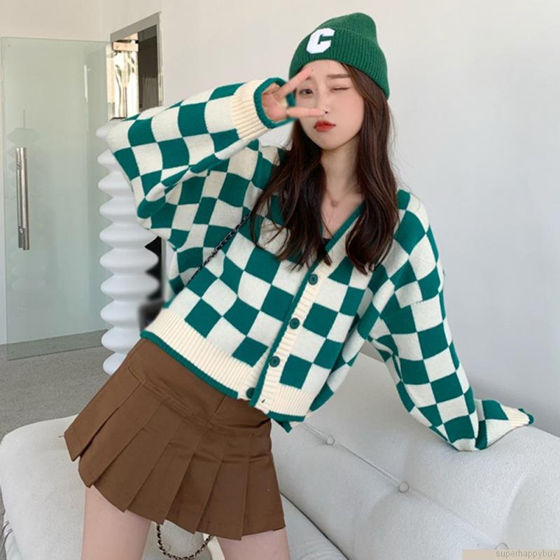 Áo khoác cardigan tay dài cổ chữ V thiết kế dáng rộng thoải mái