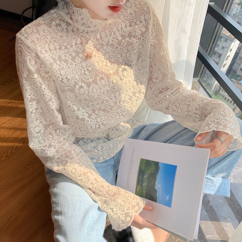 Áo Kiểu Cổ Cao Thêu Hoa Phối Ren Xinh Xắn Cho Nữ Giới | BigBuy360 - bigbuy360.vn