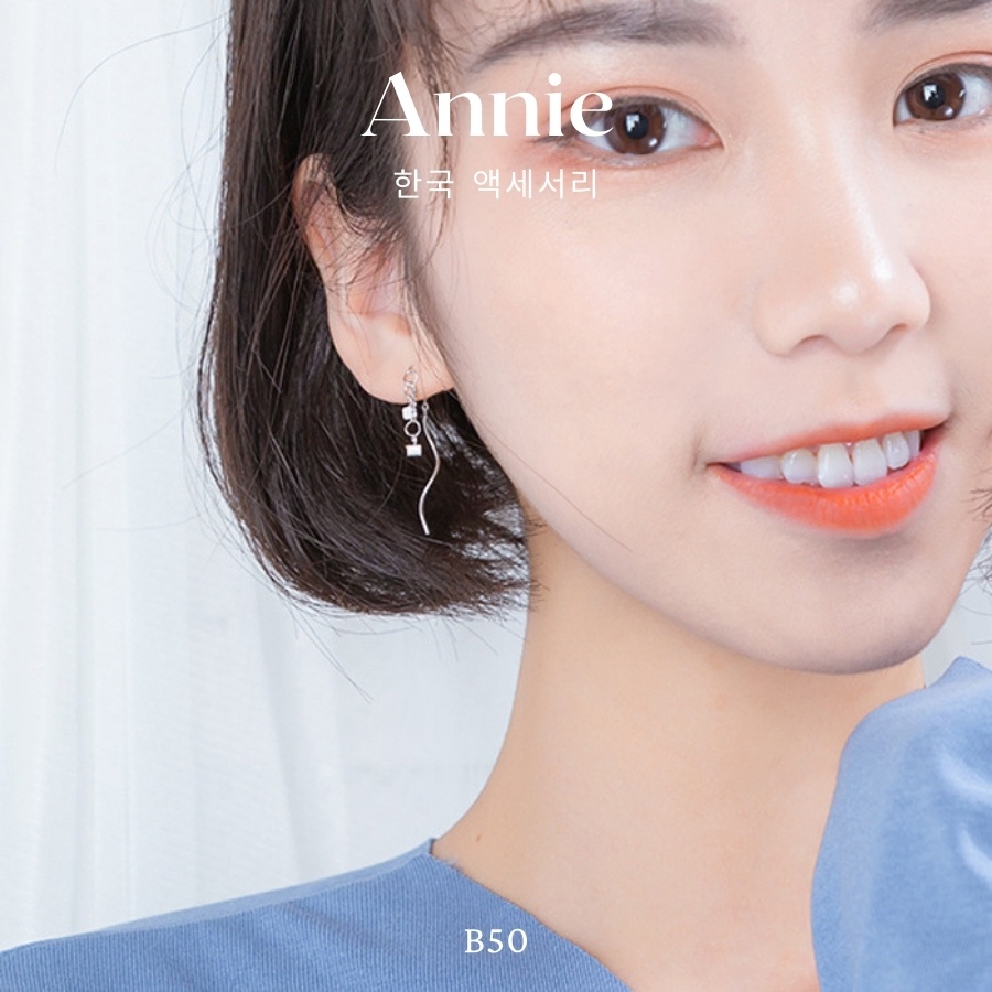 Bông tai hạt vuông bạc dạng thả cá tính ANNIE - B50