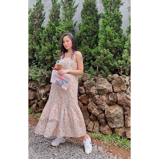 Đầm 2 dây maxi đuôi cá hoa nhí