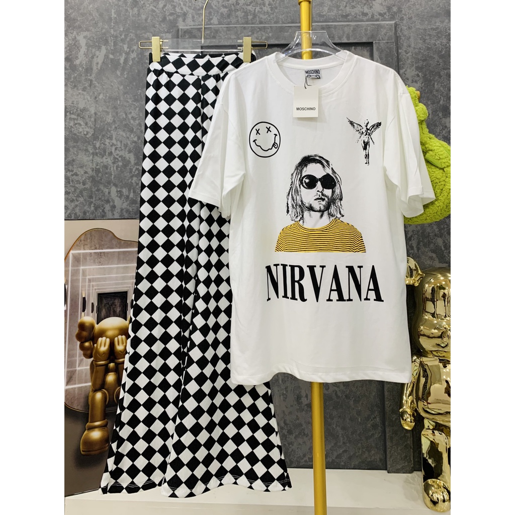 [Nhiều mẫu] Set bộ áo thun rộng và quần ống loe chất thun bozip mang thoải mái dưới 60kg