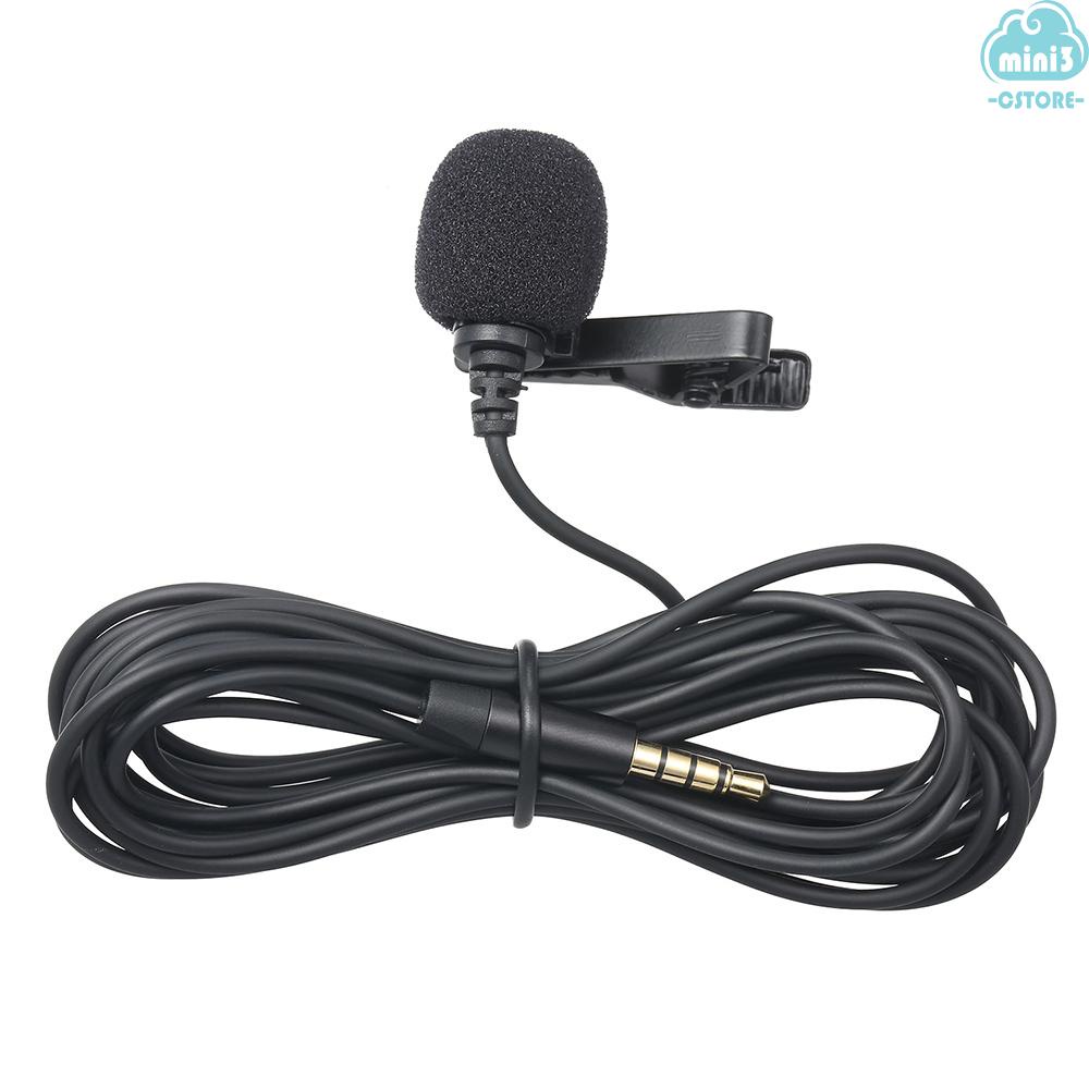 (V06) 3.5mm Recording Microphone Lapel Clip-on Mic for IOS Android/Windows Cellphones Clip Podcast Noiseless Microphone for Bloggers with 3.0m Wire 3.5mm Audio Adapter 4pin to 3 pin