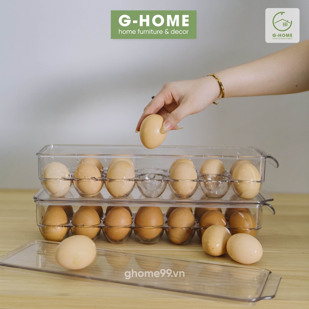 Combo 2 hộp đựng trứng Ghome hộp để trứng 14 quả có nắp đậy tiện lợi khay bảo quản trứng không bị vỡ chắc chắn HB21M3