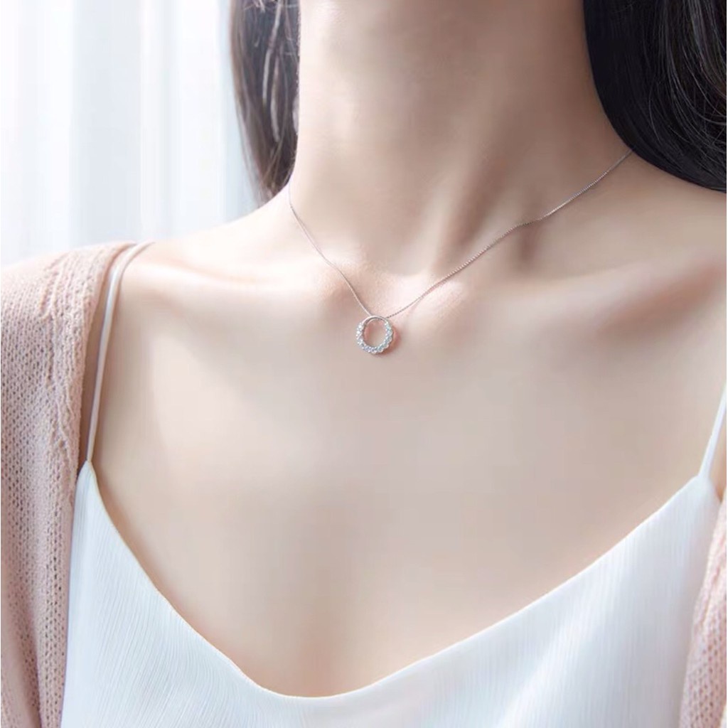 Dây chuyền nữ bạc ta mặt đính đá xinh xắn (ảnh thật cuối) vòng cổ nữ bạc thật s925 không đen - Mã TSJD08