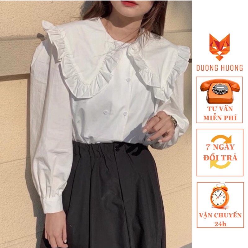 Áo Sơ Mi Nữ Trắng Dài Tay Cổ Bèo 2 Hàng Cúc Thiết Kế Cao Cấp Phong Cách Thời Trang Quảng Châu Duonghuong.clothing