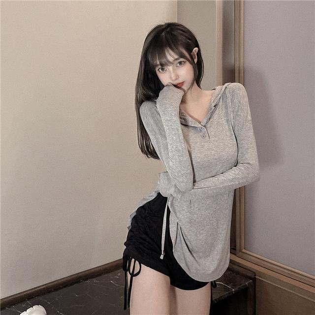 COZOK Set Áo Khoác Dài Tay + Quần Short Lưng Cao Dáng Rộng Thời Trang Cho Nữ