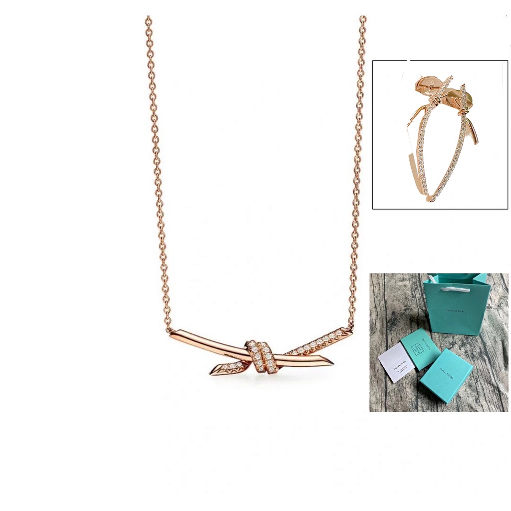 Bộ Vòng cổ Và Bông Tai Mạ Vàng Hồng 18K Đính Đá Kim Cương Nhân Tạo