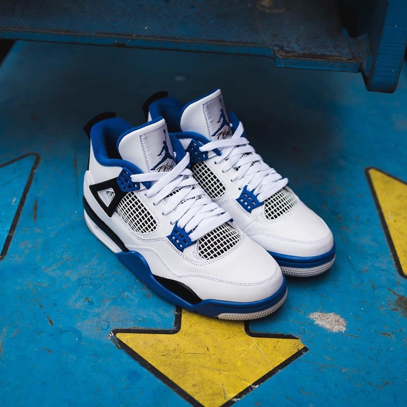 【With shoe box】Giày Nike Air Jordan 4 Motorsport Màu Trắng Xanh Dương uy tín