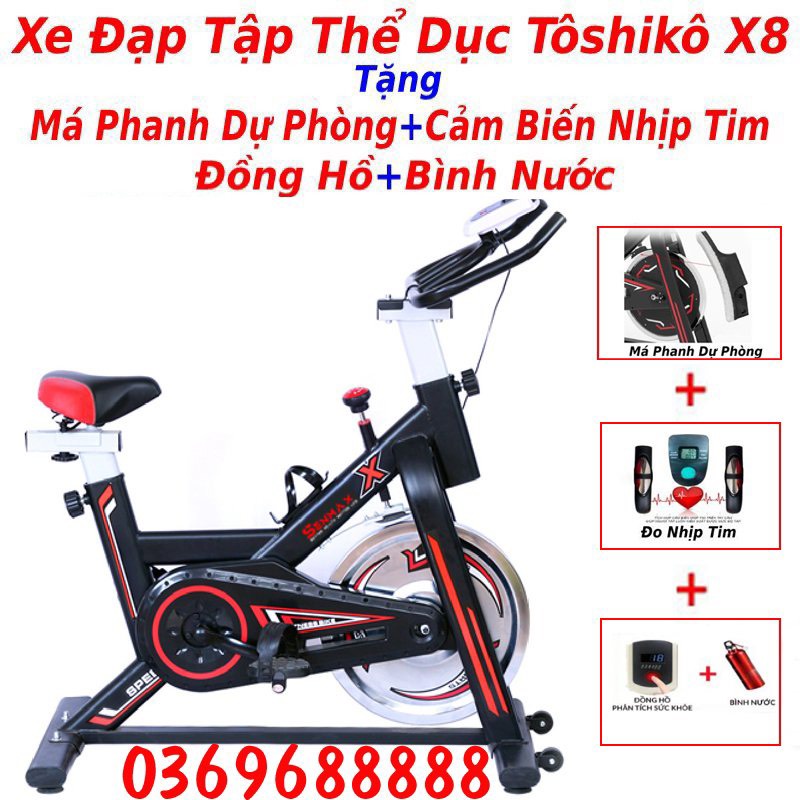 Xe đạp tập thể dục X8, X9, Xe đạp gym trong nhà, xe đạp 709, tặng đồng hồ đo nhịp tim, tặng bình nước, má phanh